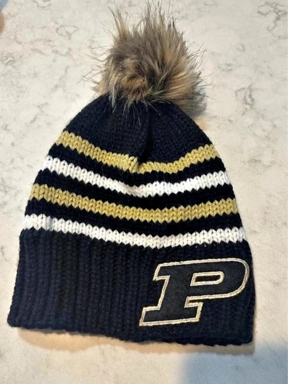 Legacy Purdue Boilermakers Striped Knit Pom Beanie Black & Gold